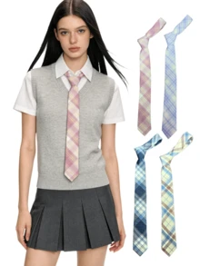 1pc Rhombus Pattern Academic Style JK/DK Necktie, Suitable For Unisex Casual/Academic Wear, Also Makes A Great Gift - Multicolor - View 1