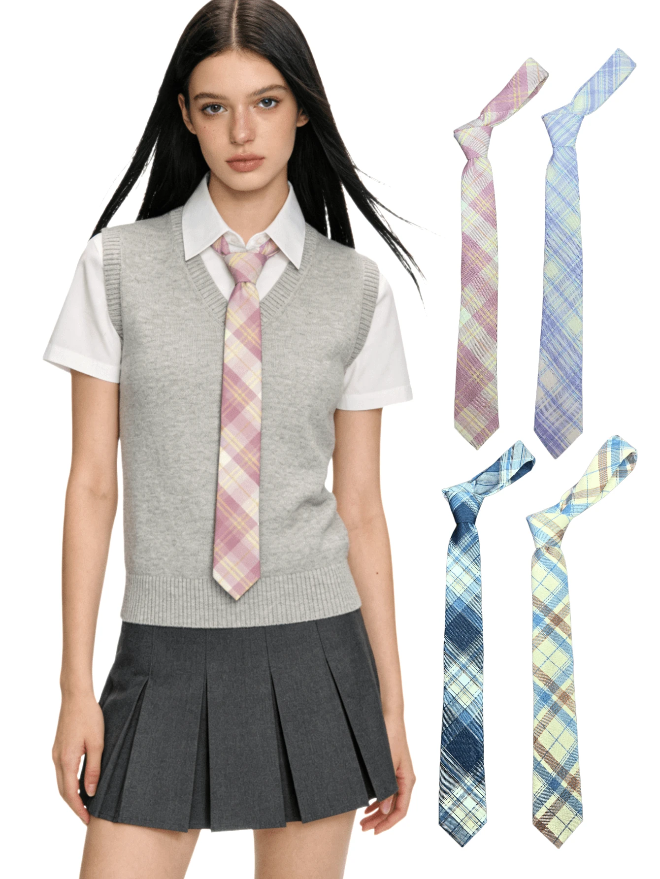 1pc Rhombus Pattern Academic Style JK/DK Necktie, Suitable For Unisex Casual/Academic Wear, Also Makes A Great Gift - Multicolor - View 1