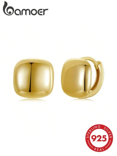 bamoer 1 Đôi bông tai vuông nhỏ nhắn bằng bạc sterling 925, mạ vàng 18K, ít gây dị ứng, nhẹ và thoải mái, món quà trang sức tinh tế dành cho phụ nữ.