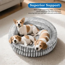 Comfortable Round Cats Bed For Indoor Cats And Small Dog Resting Washable Soft Plush Pet Bed With Removeable Cushion Plush Bed(Brown/Green/Beige/Grey) - Màu Xám nhạt - Xem 3