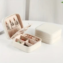 1 buah Kotak Perhiasan Cermin Portabel Multifungsi, Organizer Perhiasan Kulit PU dengan Pengait Kalung, Sekat yang Dapat Dilepas untuk Cincin, Anting, Gelang, Lipstik, Cocok untuk Perjalanan, Pantai, Pesta, Hadiah Hari Valentine - MultiWarna - View 10