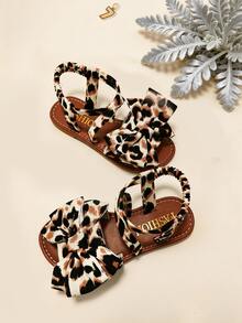 1 Pair Sandals, Girls' Non-Slip Flat Sandals With Adjustable Elastic Strap, Leopard Print Design, Suitable For Summer Outings, Weddings, Beaches, School Activities, Daily Wear, And Vacations - Brown - View 6