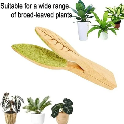 1 pieza Herramienta de limpieza de hoja de madera con peluche de oso de peluche, cepillo de limpieza de plantas en maceta de madera portátil, suministros de limpieza de jardín