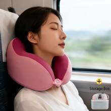 Memory Foam Travel Pillow, Upgraded Airplane Travel Neck Pillow 100% Pure Memory Foam Travel Pillow, Ideal For Airplane Flights, Car Trips, Train Journeys, And Office Naps. Available In Multiple Colors. - 玫粉 - 查看 1