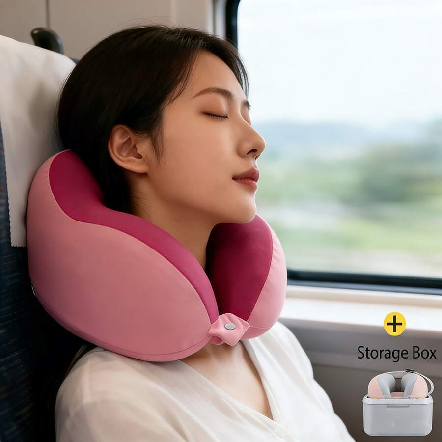 Memory Foam Travel Pillow, Upgraded Airplane Travel Neck Pillow 100% Pure Memory Foam Travel Pillow, Ideal For Airplane Flights, Car Trips, Train Journeys, And Office Naps. Available In Multiple Colors. - 玫粉 - 查看 1