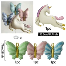 44/5/1 Set Butterfly Unicorn Number Aluminum Foil Balloon Set 0-9, Includes 32 Inch Ivory White Numbers, Standing Unicorn, Butterfly, Heart Shaped Foil Balloons And Latex Balloons, Suitable For Birthday Decoration, Baby Shower, Christening, Wedding Theme Party Supplies, Party Atmosphere Decoration, Indoor/Outdoor Decor, Bridal Shower, Family Party Decoration. - Standing Rocking Horse With Bow - View 11