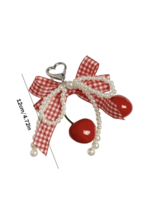 1pc Sweet Girl Red Cherry Plaid Bow Faux Pearl Bag Charm, Heart Shaped Keychain Pendant, Y2K Girly Bag Accessory, 2026 Spring/Summer New Ins Style, Ideal Gift For Girlfriend/Best Friend Accessoires Charms For Bag Teacher Gifts - Red - View 2