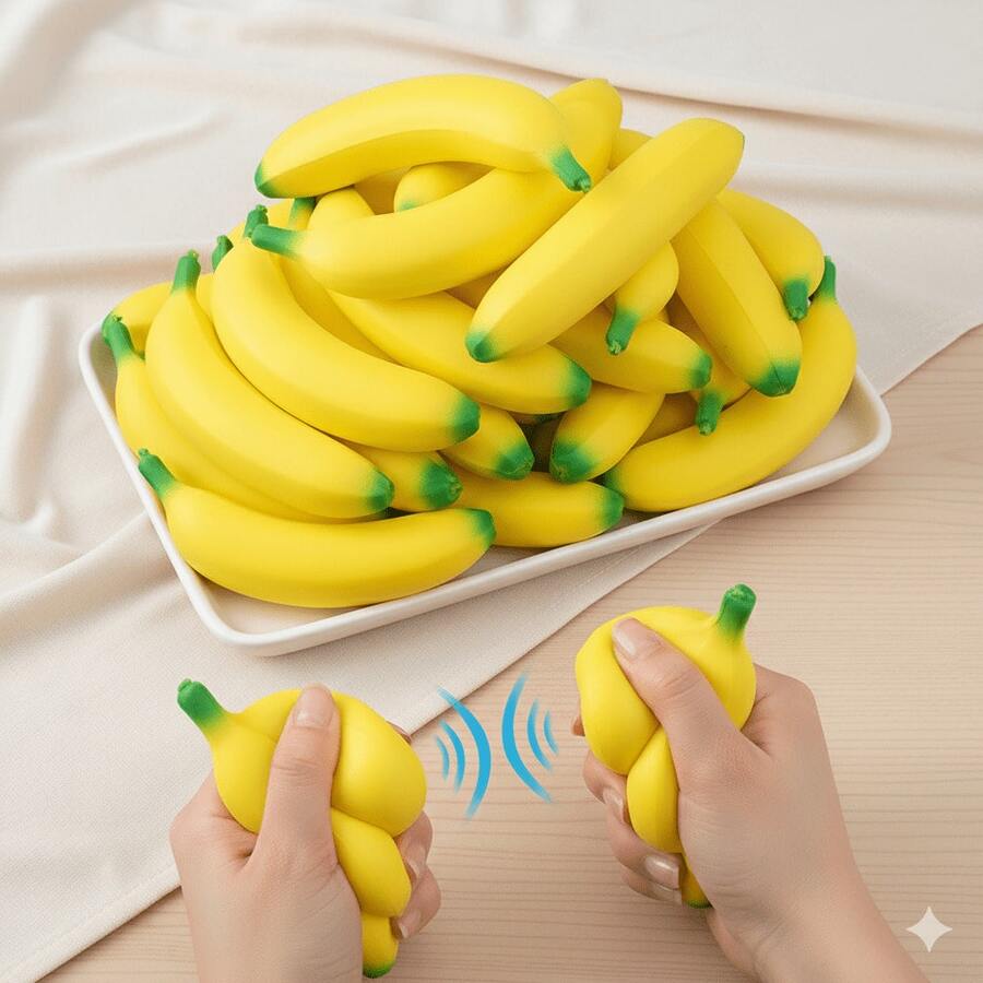 香蕉形挤压玩具,缓解压力。缓慢回弹有助于缓解紧张和焦虑。这款手部放松玩具球适合办公室或家庭使用,有助于促进放松、集中注意力,并带来更好的体验。减压挤压球。 - NNL38 - 查看 1