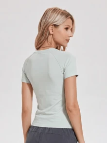 Áo thun thể thao ôm sát tay raglan cổ tròn KYRLSSU - Màu xanh nhạt - Xem 4