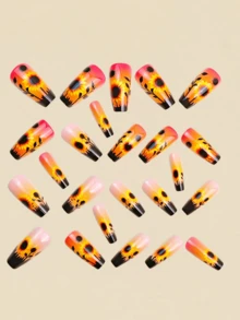 24pcs Ombre Sunflower Design Nail Stickers, Long Lasting Y2K Style Nail Art Supplies - Pink - View 2