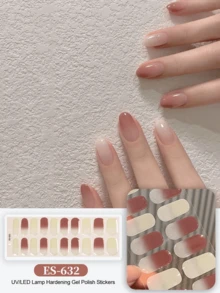 固化凝胶美甲贴，透明底胶，20片装，需使用UV灯固化，沙龙品质，持久耐用，ES20跨境批发代发货红皮书同款美甲贴纸，指尖美甲贴纸 - 杏色 - 查看 8