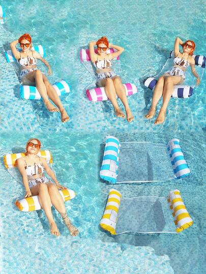 1pc Adult Inflatable Pool Hammock Chair, Multifunction Striped Water Floating Mat Suitable For Pool Party, Beach, Summer Recreation (Various Colors/Styles)