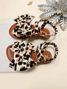 1 Pair Sandals, Girls' Non-Slip Flat Sandals With Adjustable Elastic Strap, Leopard Print Design, Suitable For Summer Outings, Weddings, Beaches, School Activities, Daily Wear, And Vacations - Brown - View 7