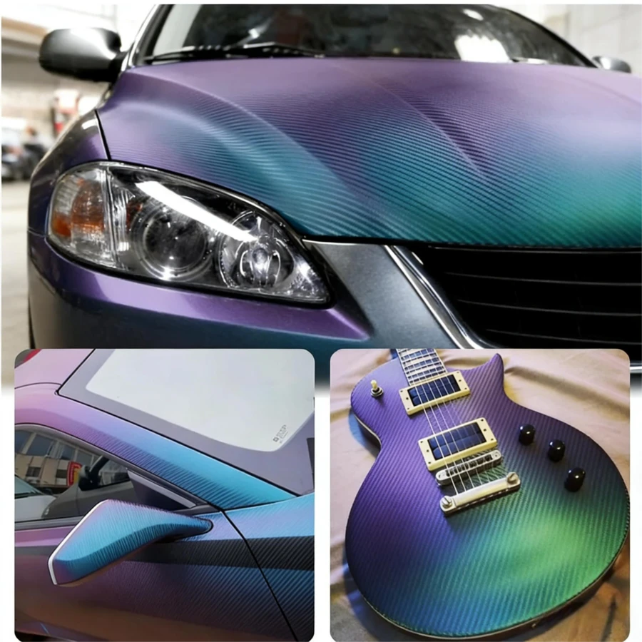 Màng bọc vinyl PET sợi carbon màu tím xanh gradient 30x155cm, dùng để bọc xe máy, dán decal xe hơi, độ xe. - Dùng dao cạo - Xem 1