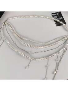 2pcs & 1pc Multi-Layer Faux Pearl Tassel Waist Chain, Fashionable Bridal Waist Chain, Luxury & Elegant, Bridal Gift, Dress Waist Accessory, Wedding - Multicolor - View 9