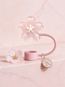 1 pezzo Coperchio in paglia portatile, con pendente A-Z e delicata decorazione a fiori di ciliegio, accessori per tazze in paglia, coperchio riutilizzabile in silicone anti-polvere per cannucce, tappo per cannucce, per uffici, ristoranti, caffè, cucine, camere da letto, vacanze, campeggio, articolo da viaggio indispensabile per primavera ed estate. Regalo di compleanno, accessorio da matrimonio, regalo per il ritorno a scuola, regalo per la festa della mamma - Multicolore - Visualizzare 5