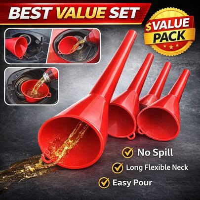 ANCEL Universal Car Fuel Funnel, Long Neck Anti-Spill Oil Funnel For Petrol & Di Esel, Easy Pour Refueling Tool For Car, Motorcycle, Truck & Garden Machines