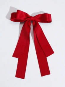 1pc Glossy Satin Bow Large Ribbon Hair Clip, Suitable For Daily Wear, Party And Holiday - Red - View 2