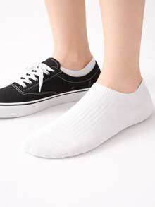10 đôi tất cổ ngắn unisex màu đen trắng, thoáng khí, không lộ viền, đa năng cho mọi mùa. - Đen và trắng - Xem 5