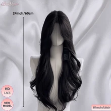 28英寸自然黑色蕾丝前假发，真人前额发丝，200%密度，巴西原生发，13x4、13x6、5x5波浪卷蕾丝前假发，预先拔毛，无胶蕾丝前假发，真人混纺发，女士适用 - 自然色&黑色系 - 查看 2