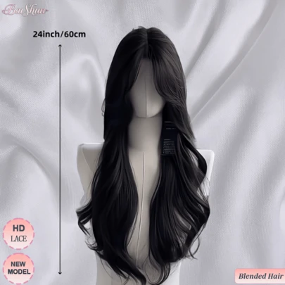 28英寸自然黑色蕾丝前假发，真人前额发丝，200%密度，巴西原生发，13x4、13x6、5x5波浪卷蕾丝前假发，预先拔毛，无胶蕾丝前假发，真人混纺发，女士适用