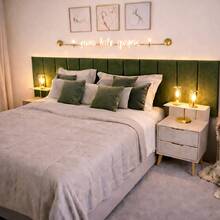 Dubai Modular Headboard Kit For Rectangular Upholstered Box Bed With 20x45 Cm Plate - Army Green - View 1