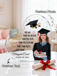 1 pieza Marco de fotos acrílico personalizado, Marco de fotos de graduación personalizado para escuela secundaria y universidad, Regalo de recuerdo de graduación Decoración - Tarjeta de graduación de ladrillo - Ver 1