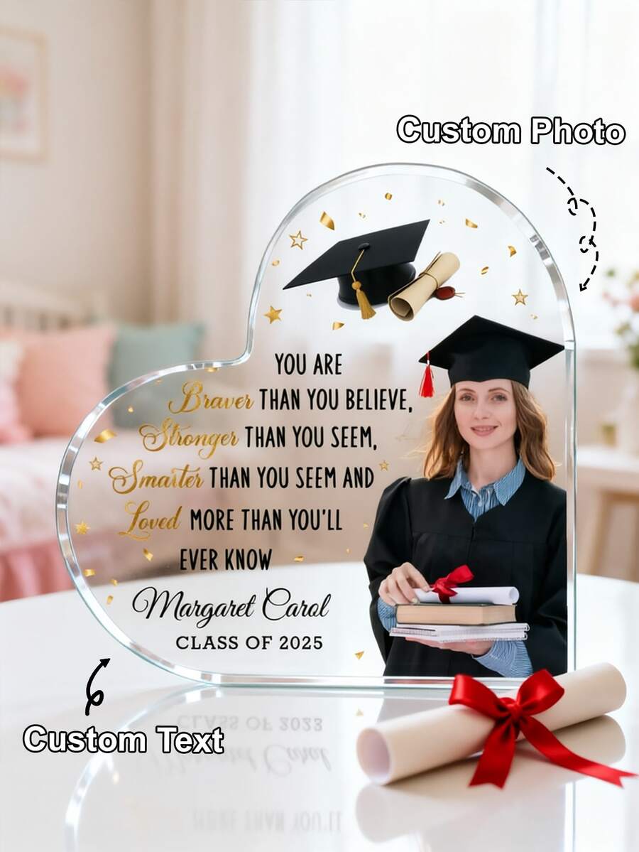 1 pieza Marco de fotos acrílico personalizado, Marco de fotos de graduación personalizado para escuela secundaria y universidad, Regalo de recuerdo de graduación Decoración - Tarjeta de graduación de ladrillo - Ver 1