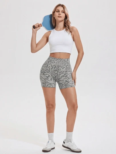 ZULIZ KYRLSSU High Waisted Butt Lifting Jacquard Knit Sports Biker Shorts