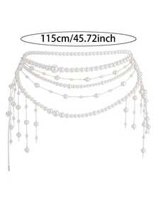 2pcs & 1pc Multi-Layer Faux Pearl Tassel Waist Chain, Fashionable Bridal Waist Chain, Luxury & Elegant, Bridal Gift, Dress Waist Accessory, Wedding - Multicolor - View 11