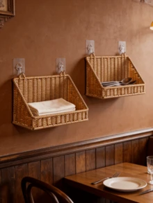 1pc Rustic Rattan Style Hanging Basket With Hook - Wall Mounted Storage Basket, Suitable For Bathroom, Kitchen, Cosmetics, Souvenirs, Bathroom Decor Shelf, Vanity Organizer, Kitchen Junk Storage, Home Decor Basket, Bedroom & Living Room Decoration - Brown - View 7