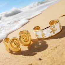 Bộ 2 vòng tay bằng thép không gỉ với họa tiết cá ngựa, sao biển và vỏ sò tráng men nhiều màu sắc, thích hợp cho kỳ nghỉ biển hoặc trang phục thường ngày của phụ nữ, cũng là món quà tuyệt vời dành cho bạn bè. - Vàng - Xem 4