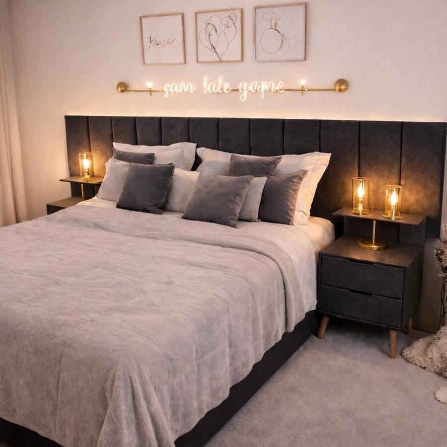 Dubai Modular Headboard Kit For Rectangular Upholstered Box Bed With 20x45 Cm Plate - 灰色 - 查看 1