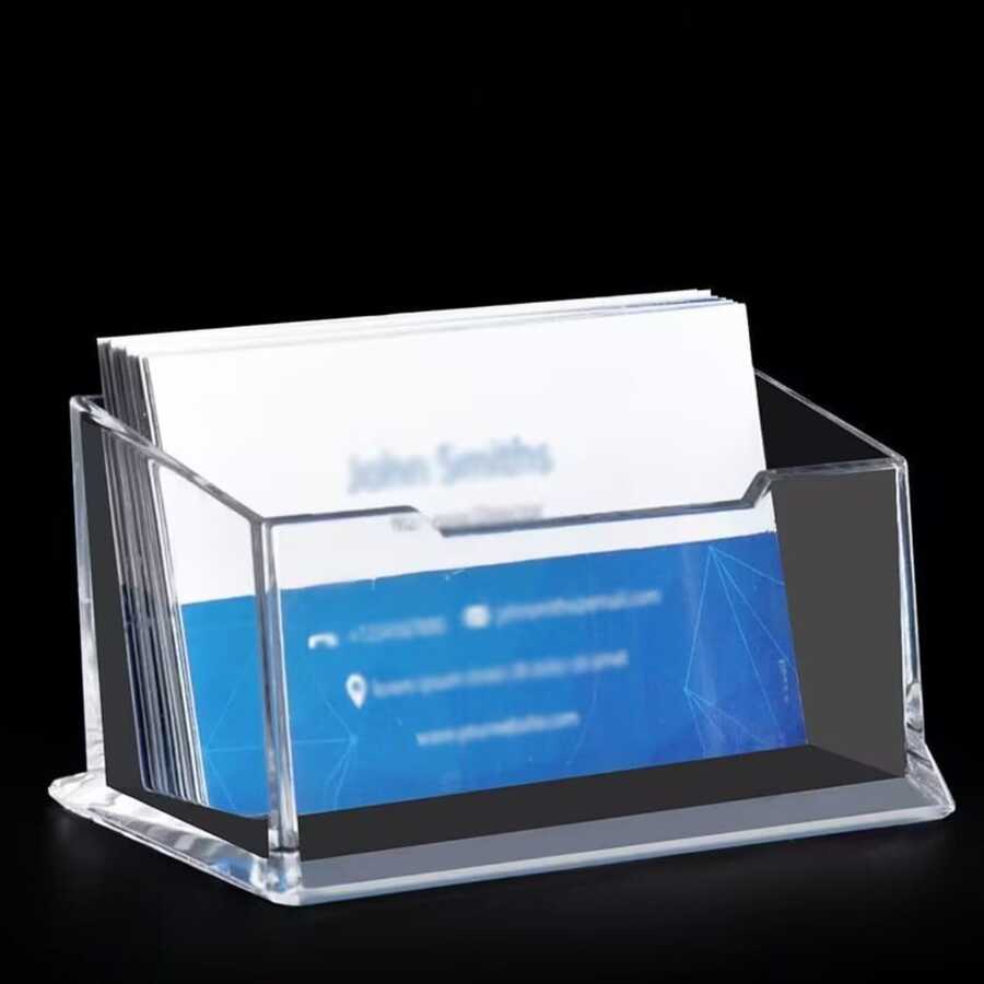 1pc Luxury Transparent Acrylic Business Card Holder - Crystal Clear Desktop Card Rack - Minimalist High-End Office Organizer - Professional Card Display Stand - Durable Acrylic Desktop Display Rack - High Capacity Card Holder Suitable For Reception And Office - A - View 1