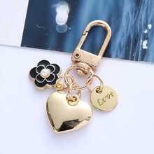 1pc Fashion Heart-Shaped Keychain Pendant, Cute Pearl Flower Letter Metal Accessory, Earphone Case Charm - Multicolor - View 6