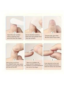 24片杏仁形复古酒红色渐变芙蓉花法式美甲贴片，柔和裸色透明长款按压式美甲贴片，可卸式假指甲 - 白色 - 查看 5