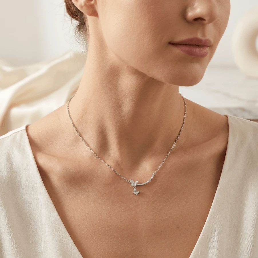 1 pieza Collar con colgante de mariposa de circonita de cobre, joyería chapada en oro, regalo para dama de honor, regalo para ella - Multicolor - Ver 1