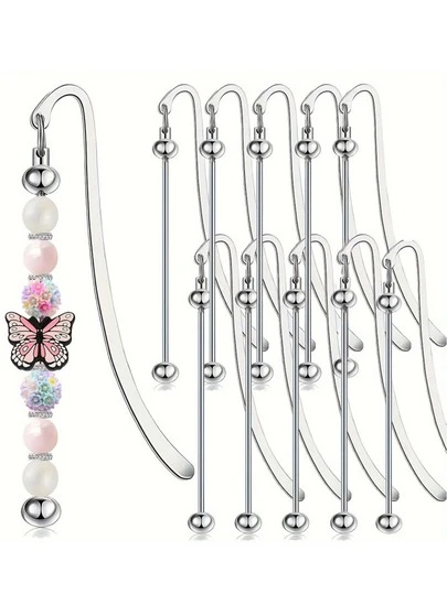 3/8/12/24pcs Beaded Bookmarks, DIY Metal Blank Bookmark Beaded Jewelry Pendant Craft Gift For Book Lovers, Students, Teachers, Office Supplies (Silver/Gun Black/Gold/Rose Gold)
