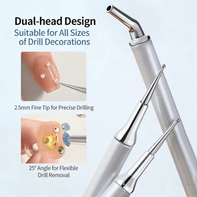 1 pieza/Set = Bolígrafo de arte de uñas con punta doblada y recta + Juego de arcilla - Bolígrafo de punteado de arte de uñas de doble extremo innovador con adhesivo incorporado - Herramienta de arte de uñas para aplicar y recoger rhinestones - Diseño de doble cabezal adecuado para todo tipo de decoraciones de rhinestones de arte de uñas