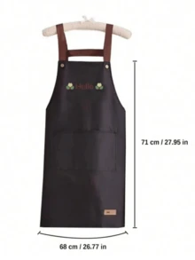 1pc Solid Color Cute Bear Pattern Double-Sided Waterproof Barista Apron, Suitable For Home, Outdoor Kitchen And Catering Industry, Floral Pattern Workwear - HELLO - View 2