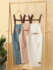 1pc Solid Color Cute Bear Pattern Double-Sided Waterproof Barista Apron, Suitable For Home, Outdoor Kitchen And Catering Industry, Floral Pattern Workwear - HELLO - View 5