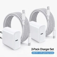 尼龙编织 Type-C 转 Lightning 数据线 100 厘米（3.3 英尺）灰色 + 30W 美规墙式充电器高效充电适配器套装，兼容 14/13/12/11 Pro Max Plus 系列 - 美規A型插(110-127V) - 查看 2
