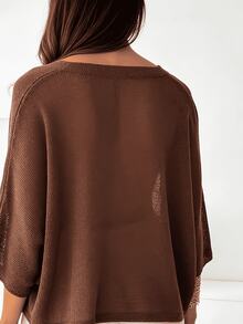 Cárdigan de punto con cuello en V y mangas de murciélago para mujer - Casual y de moda, con elasticidad media, adecuado para primavera y verano, estilo cárdigan, elemento esencial del armario de primavera/verano - Café integral - Ver 5