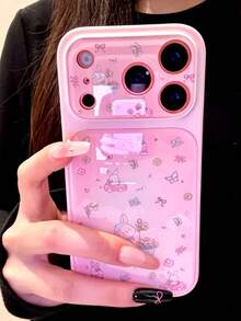 Casing Ponsel Kartun Lucu Kelinci Pita Merah Muda dan Bunga, Cocok untuk iPhone 17 Pro Max, 17 Pro, 17, 16 Pro Max, 16 Pro, 16, 15 Pro Max, 15 Pro Max, 15 Pro, 15, 14 Pro Max, 14 Pro, 14 dan Model Lainnya, Pelindung Belakang Anti Jatuh - Pita kelinci bermotif bunga - View 3