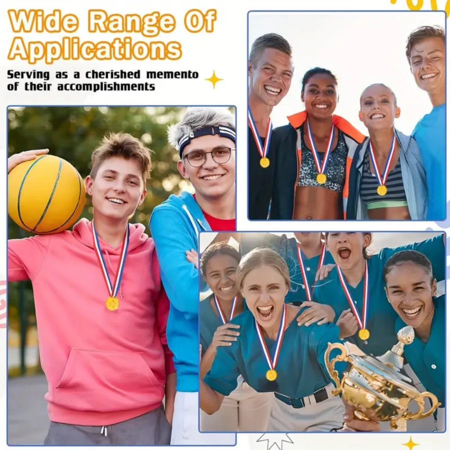 Gold Plastic WINNER Medals For Adult Competitions, Red Blue White Striped Lanyard Design, Sports Games Ball Games Team Building Party Event Prizes, Party Basket Filler Decoration, Multi-Specification 10/20/30pcs Event Commemorative Gift Pack - Multicolor - View 1