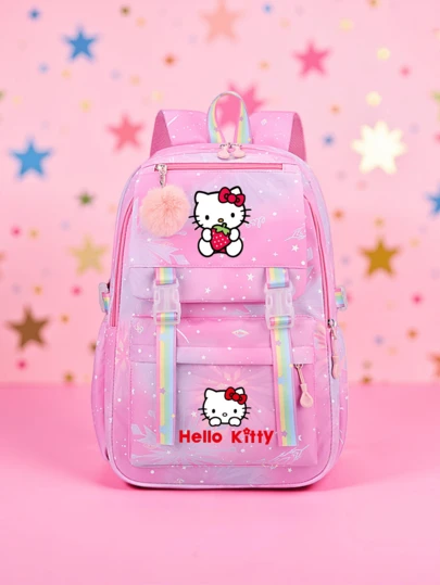 SANRIO 1个Hello Kitty可爱女式时尚背包 - 街头风轻便大容量学生背包，可调节肩带，拉链封口，非常适合学期日常出行