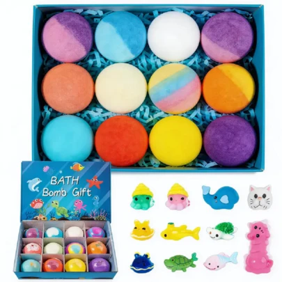 Ocean Toy Bath Salt Ball Sleeve Box Bath Bombs, 2026 New 12-Pack Bath Bombs With Surprise Spring Inside, Upgrade Easter Gifts Bubble Easter Basket Stuffers Easter Egg Fillers (Blue 12Pcs)