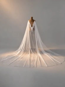 1pc 3D Floral Trailing Bridal Shawl, Lace & Beaded Wedding Cape, Suitable For Church Ceremony, Party, Wedding Photography Dress Accessory,Summer,Beach - Nhiều màu - Xem 1