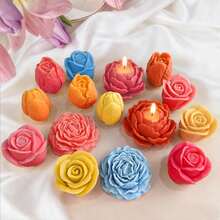 多款花卉硅胶蜡烛/肥皂模具，DIY手工花卉肥皂、树脂、石膏通风口模具，易脱模，耐热，可重复使用 - 花朵 - 查看 4