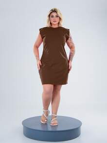 Women's Loose-Fitting Muscle Dress With Butterfly Sleeves, 100% Cotton Knit, Plus Size, Casual, Day/Night Outings, Perfect For Mom, Women, Aunts, Grandmas, And Gifts - 鏽棕色 - 查看 4